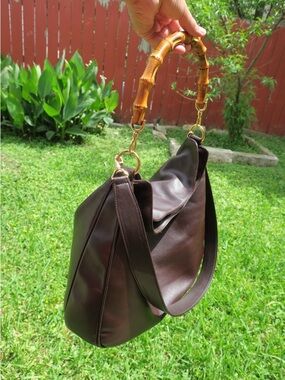 🔥 Gucci Vintage Bamboo Large Leather Tote Bag – Dark Brown – Authentic 🔥